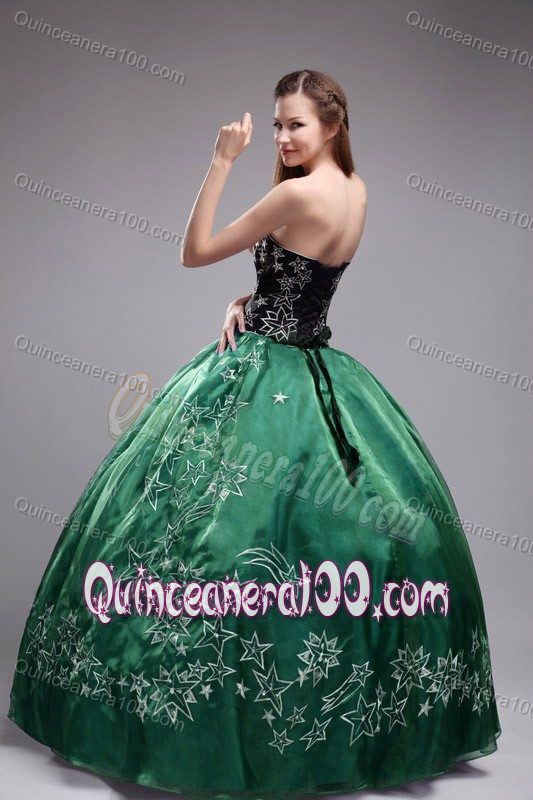 Sweetheart Black and Green Quinceanera Dress Embroidery