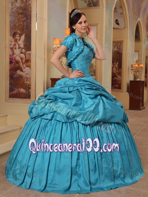 Sweetheart Ball Gown Pick-ups Teal Quinceanera Dress Cheap