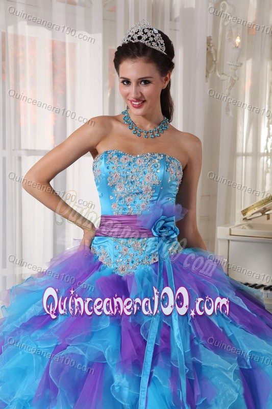 Blue and Purple Quinceanera Dress Appliques Strapless Full Skirt