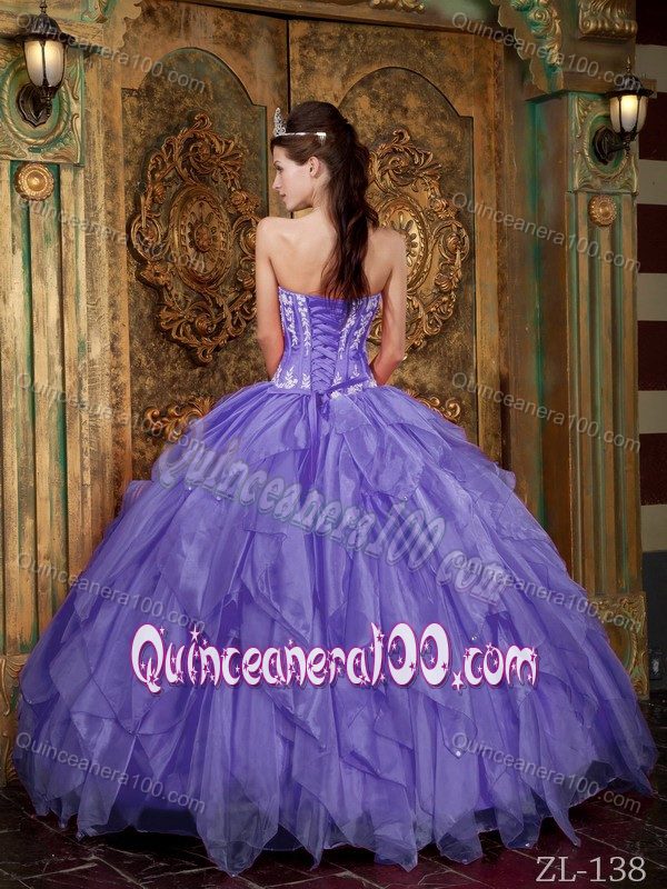 Ball Gown Quinceanera Dress Purple Strapless Appliques for Girls