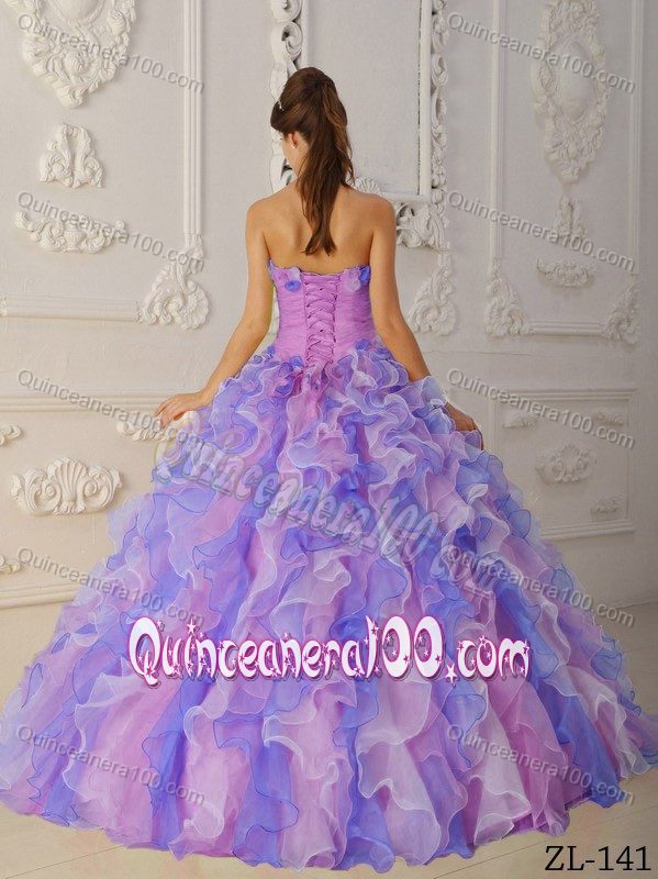 Multi-colored Quinceanera Dress Hand Made Flowers Ruffles Cheap