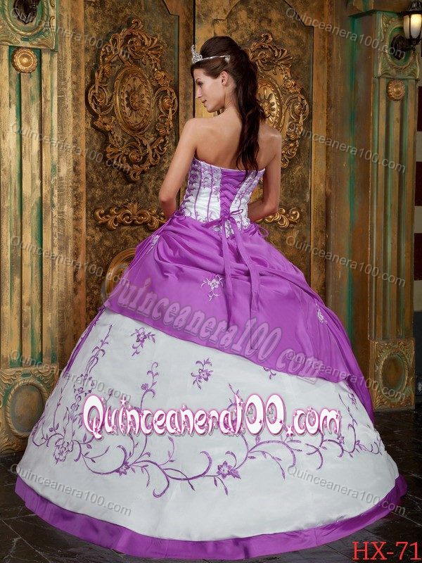 Multi-colored Quinceanera Dress White and Lavender Embroidery