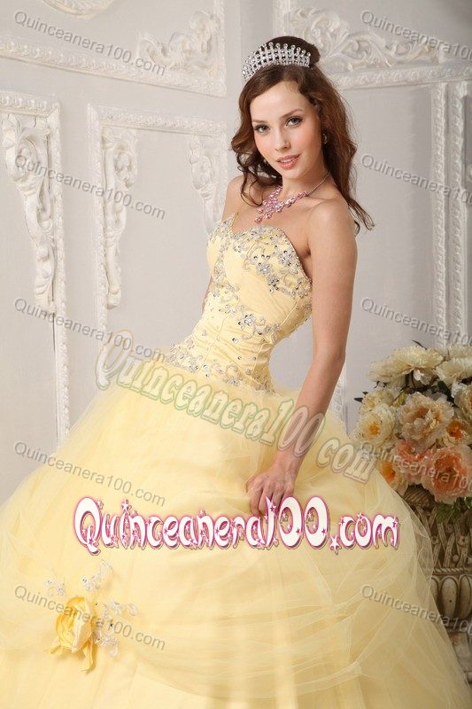 Beading Appliques Light Yellow Quinceanera Dress Handle Flowers