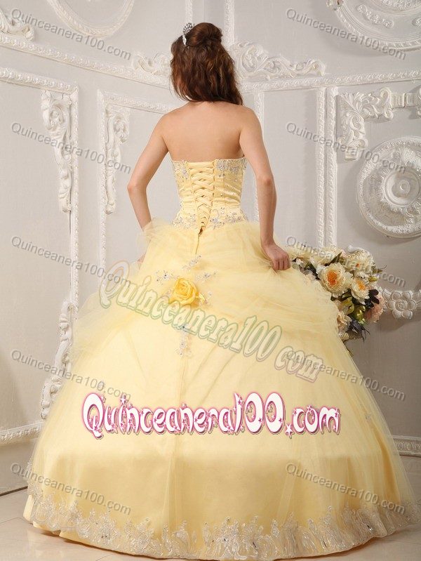 Beading Appliques Light Yellow Quinceanera Dress Handle Flowers