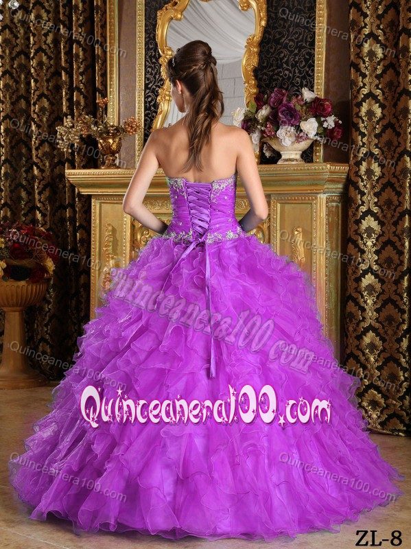 Beading Appliques Lilac Quinceanera Dress with Organza Ruffle