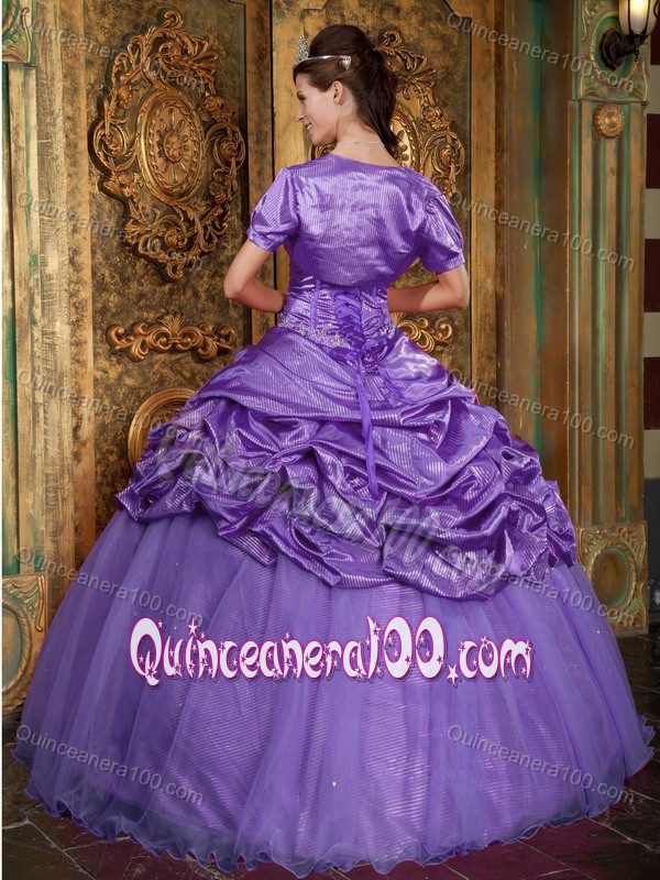 Taffeta and Tulle Lavender Quinceanera Gown with Pick-us Appliques