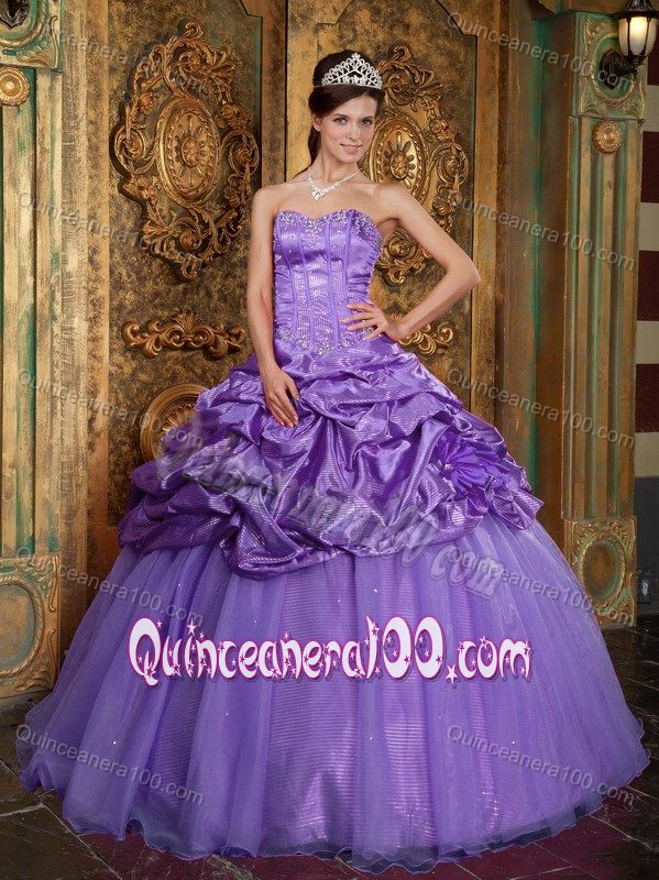 Taffeta and Tulle Lavender Quinceanera Gown with Pick-us Appliques