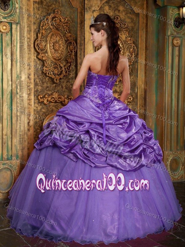 Taffeta and Tulle Lavender Quinceanera Gown with Pick-us Appliques