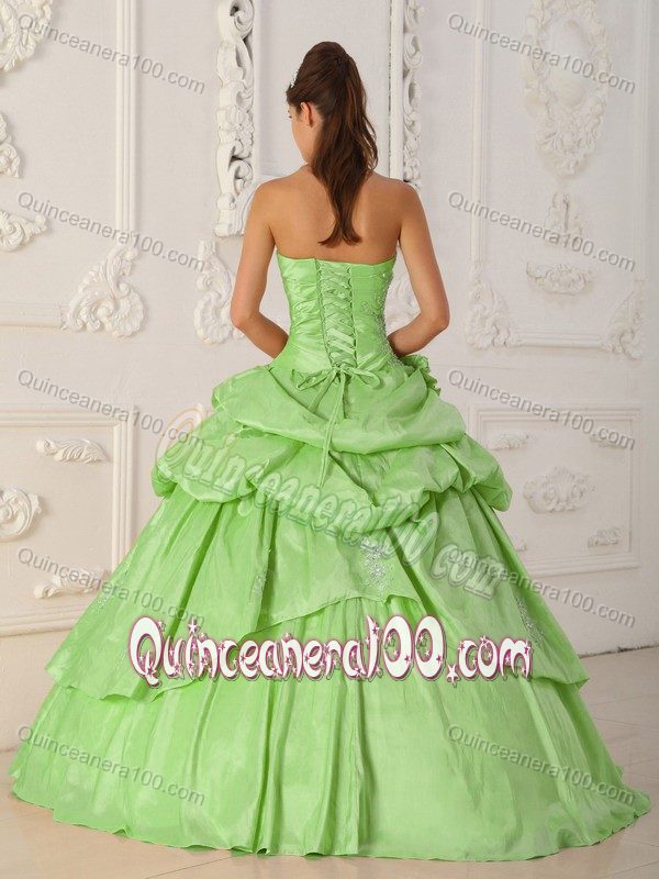 A-Line Strapless Taffeta Beading Yellow Green Quinceanera Dress