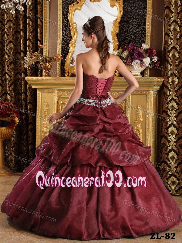 Sweetheart Pick-ups Taffeta Wine Red Quinceanera Dress for Sale