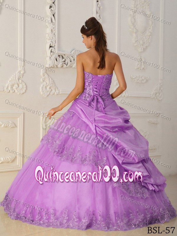 Lace Quinceanera Dress Lavender Appliques Beading Strapless