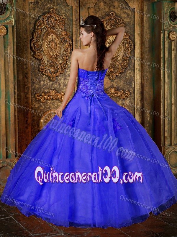 A-line Royal Blue Quinceanera Dress with Appliques Beading