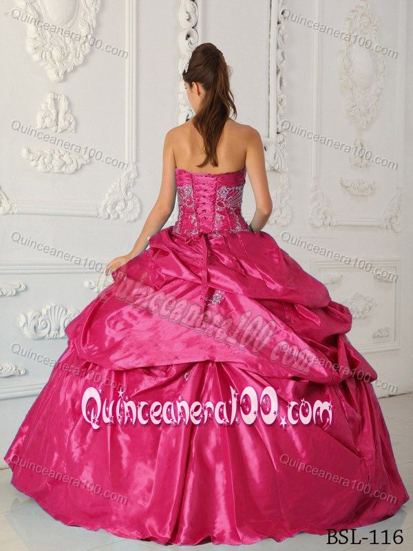 Hot Pink Beading Appliques Sweetheart Neck Quinceanera Dress