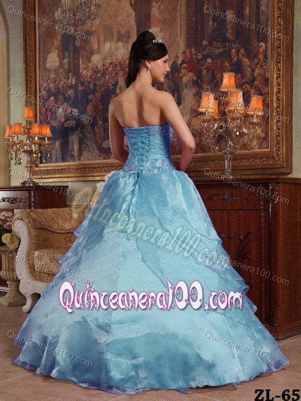 Full Length Beading Strapless Aqua Blue Quinceanera Dress Cheap