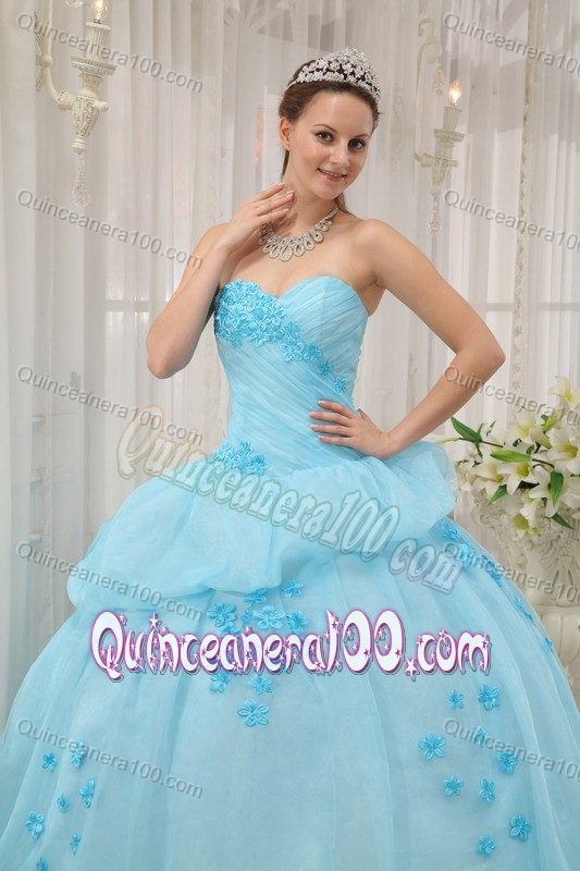 Sweetheart Ball Gown Quinceanera Dress Light Blue Appliques