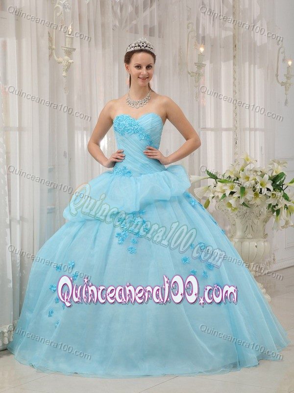 Sweetheart Ball Gown Quinceanera Dress Light Blue Appliques