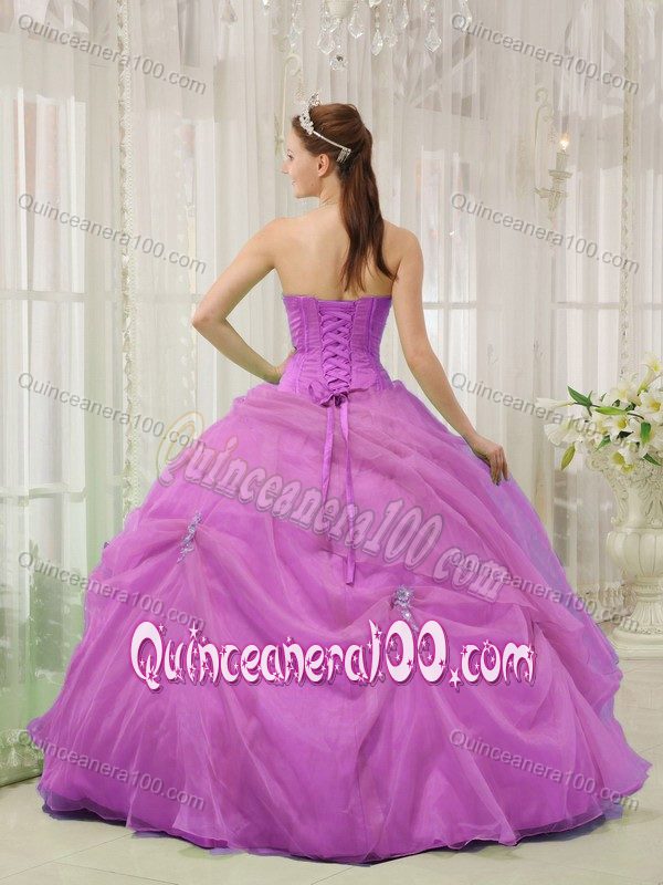 Appliqued Organza Sweetheart Sweet Sixteen Dresses in Lavender