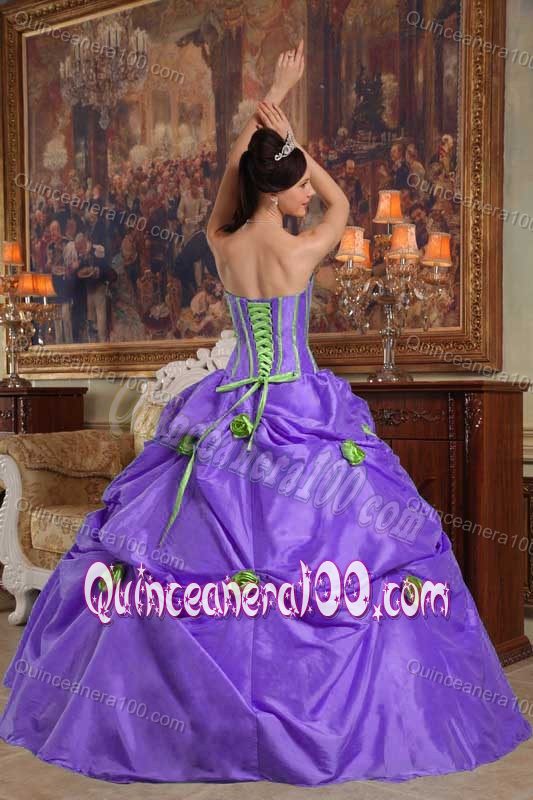 Lavender Taffeta Strapless Sweet 15 Dresses with Pick ups Flowers