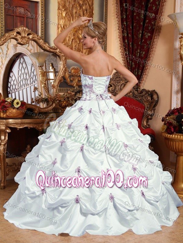 Ruched and Appliqued Taffeta Pick ups Quinceanera Gowns Dresses