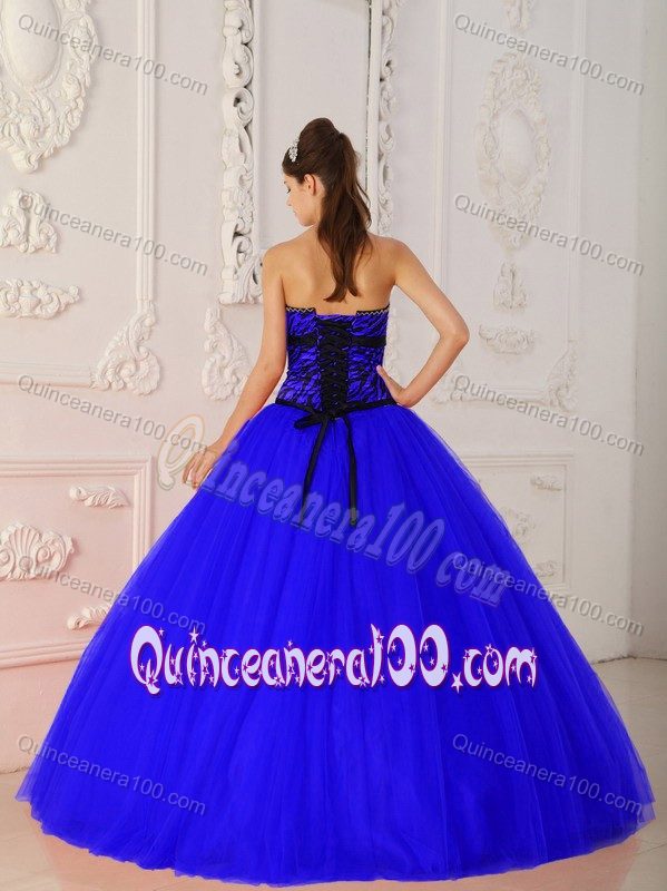 Beading Zebra Print Strapless Blue Tulle Dress of 15 for Cheap