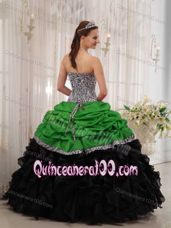 Pick ups Zebra Print Ruffles Black and Green Dress Quinceanera