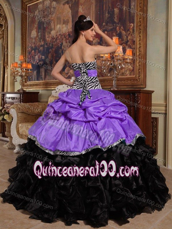 Ruffled Lavender and Black Dresses Quinceanera with Zebra Print