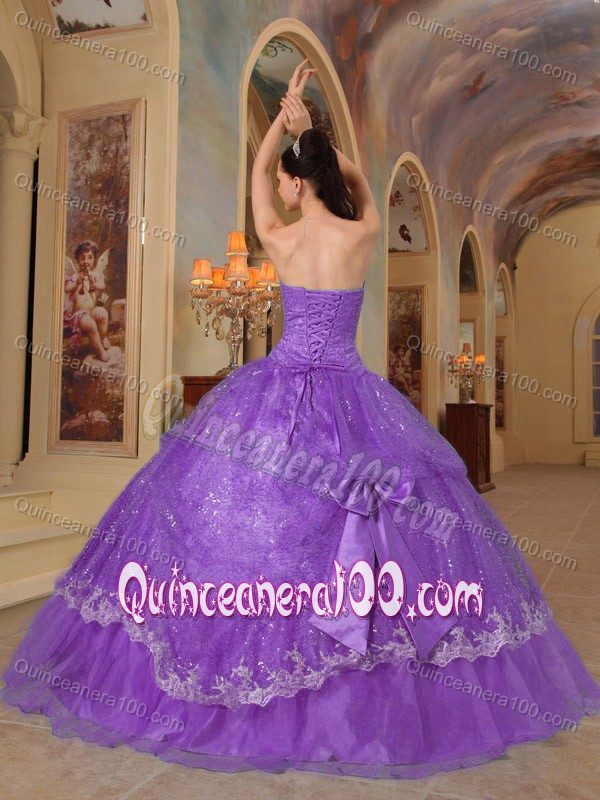 Bowknots Beading Lavender Quinceanera Dresses Gowns with Sequins