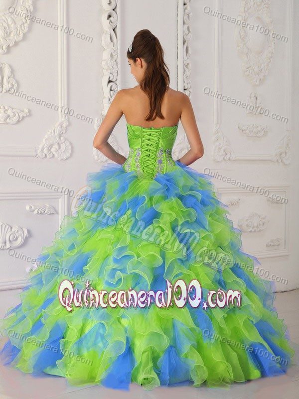 2013 New Colorful Appliqued Dresses for A Quince with Ruffles