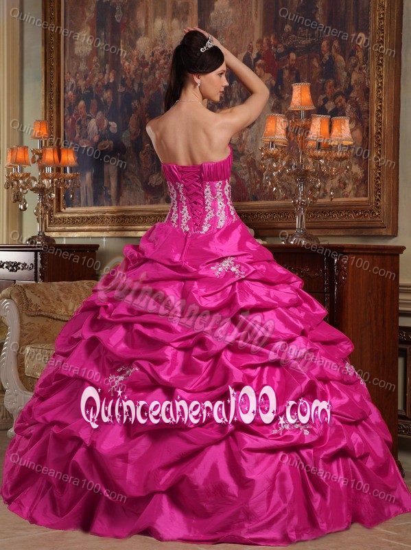 Ruched Fuchsia Dresses for A Quince with Flower and Pick ups