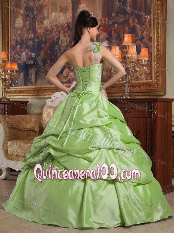 Flowery One Shoulder Dresses for A Quinceanera in Yellow Green