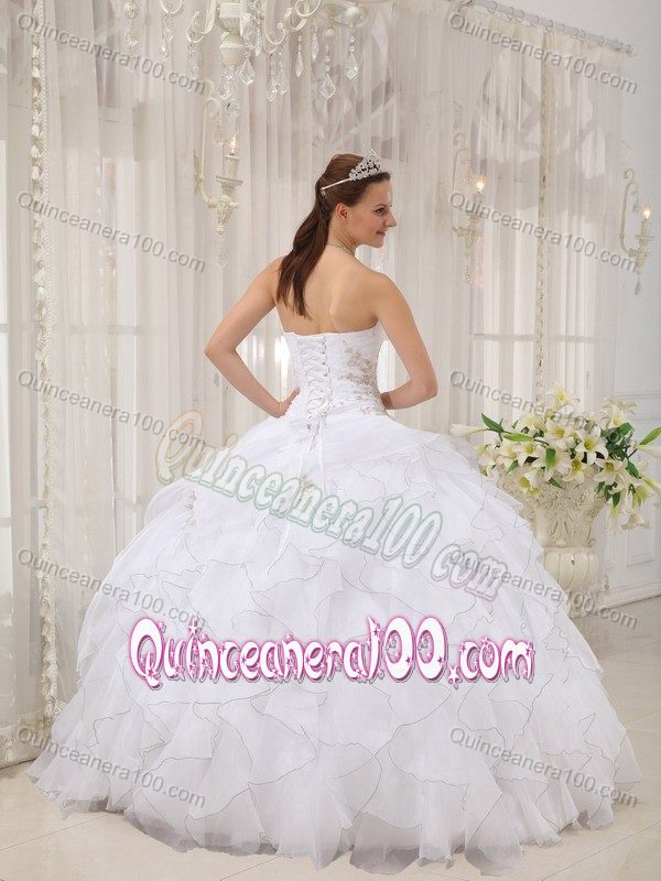 Ruffled White Sweet Sixteen Quinceanera Dresses with Appliques