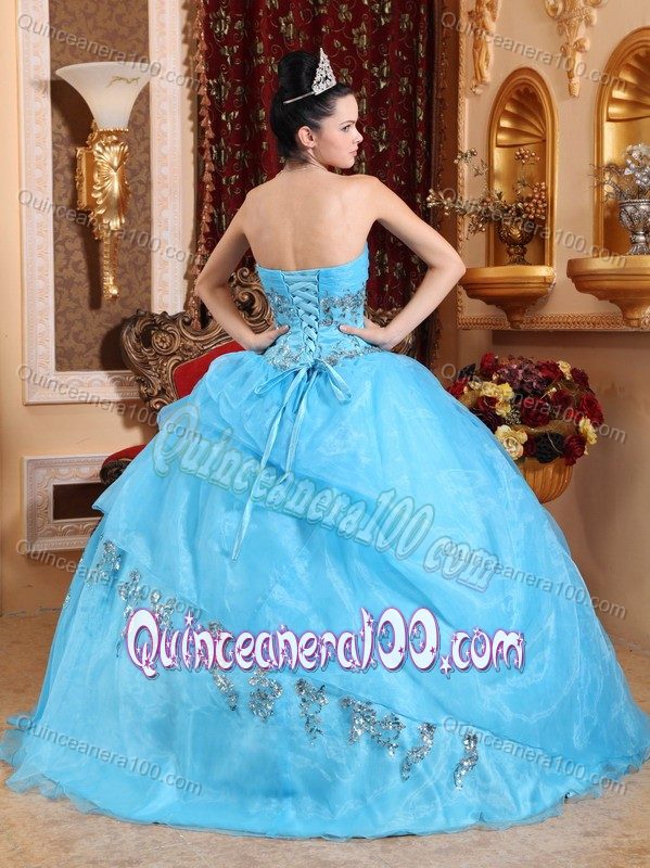 Beaded Sweetheart Organza Lace-up Sweet 15 Dresses in Baby Blue