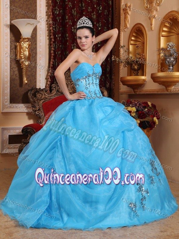 Beaded Sweetheart Organza Lace-up Sweet 15 Dresses in Baby Blue