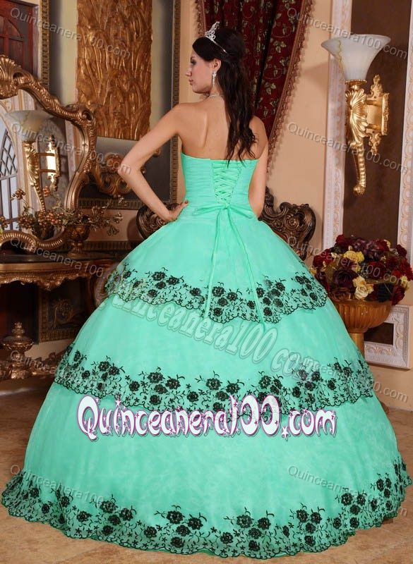 Apple Green Strapless Long Quinceanera Dress with Appliques 2013