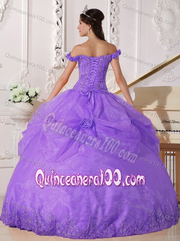 Lavender Off Shoulder Quinceanera Dress with Appliques and Flowers