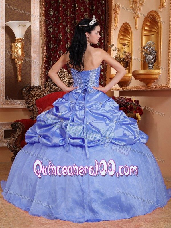 Lavender Taffeta and Organza Quinceanera Gowns with Appliques Pick ups