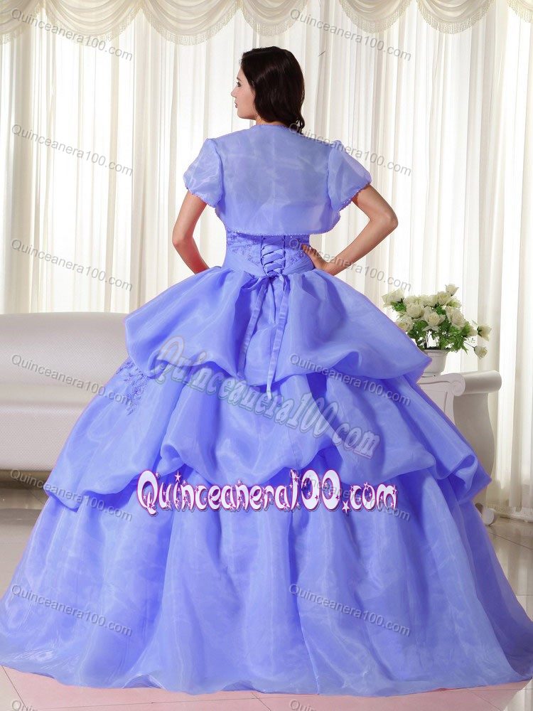 Pick ups and Appliques Accent Quinceanera Dresses in Lavender