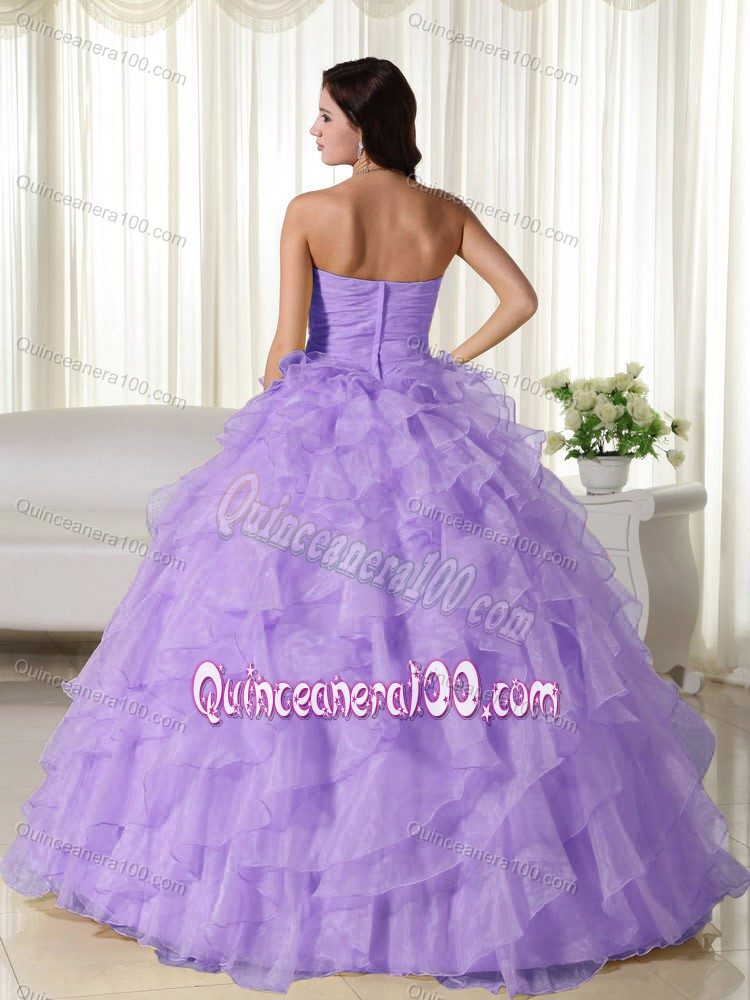 Appliqued Lavender Organza Quinceanera Dresses with Ruffled Layers