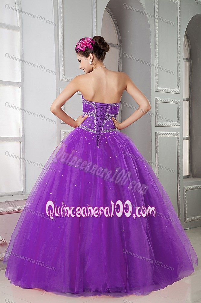 Cheap Ball Gown Sweetheart Beaded Purple Sweet 16 Dresses