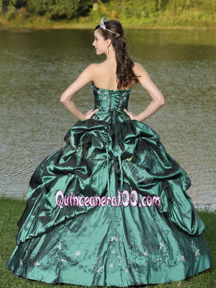 Plus Size Appliqued Sweet 16 Dress in Dark Green with Pick Ups