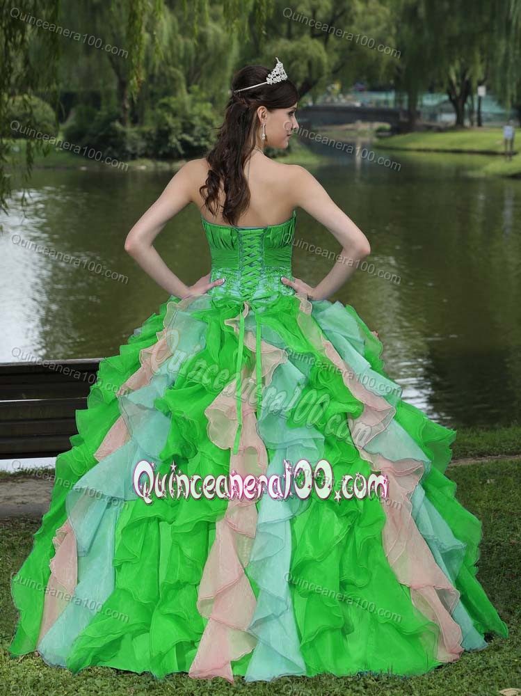 Fabulous Corset Ruffled Appliqued Colorful Quinces Dresses