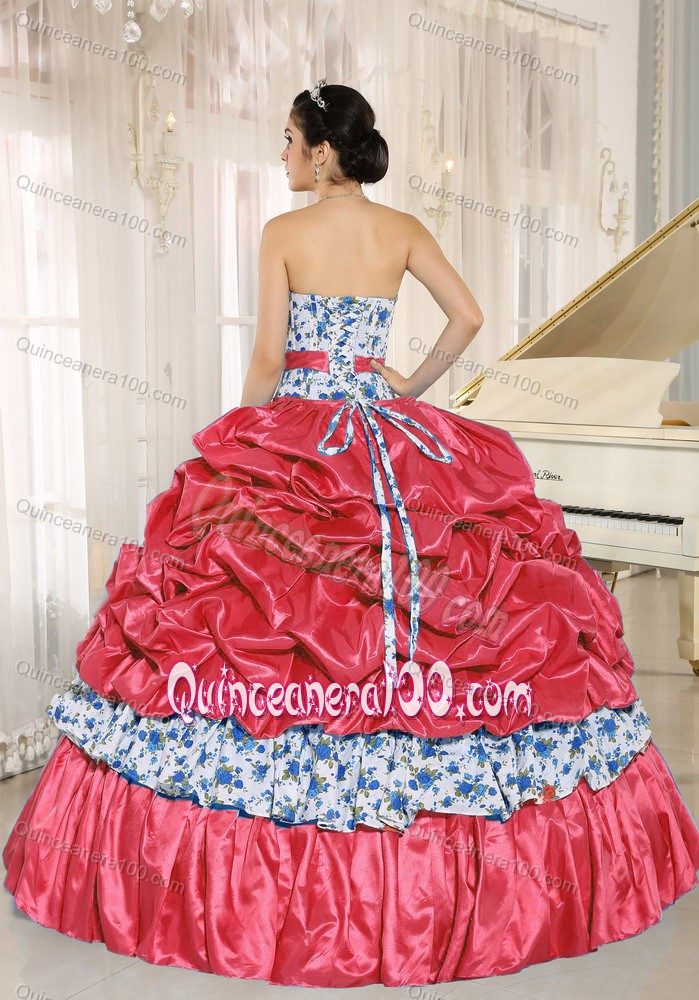 Printing Multi-color Sweet 15 Dresses with Pick Ups and Beading