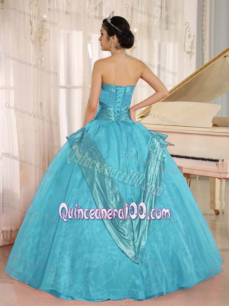 Elegant Ball Gown Strapless Aqua Blue Beaded Sweet 16 Dresses