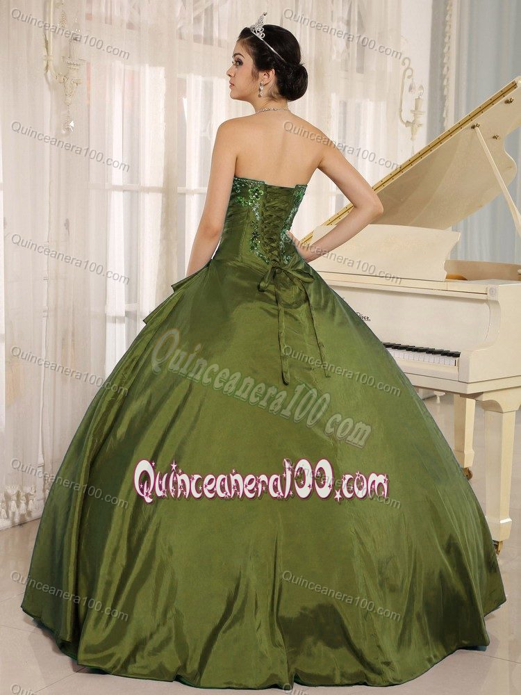 Customized Ball Gown Appliqued Olive Green Sweet 16 Dresses