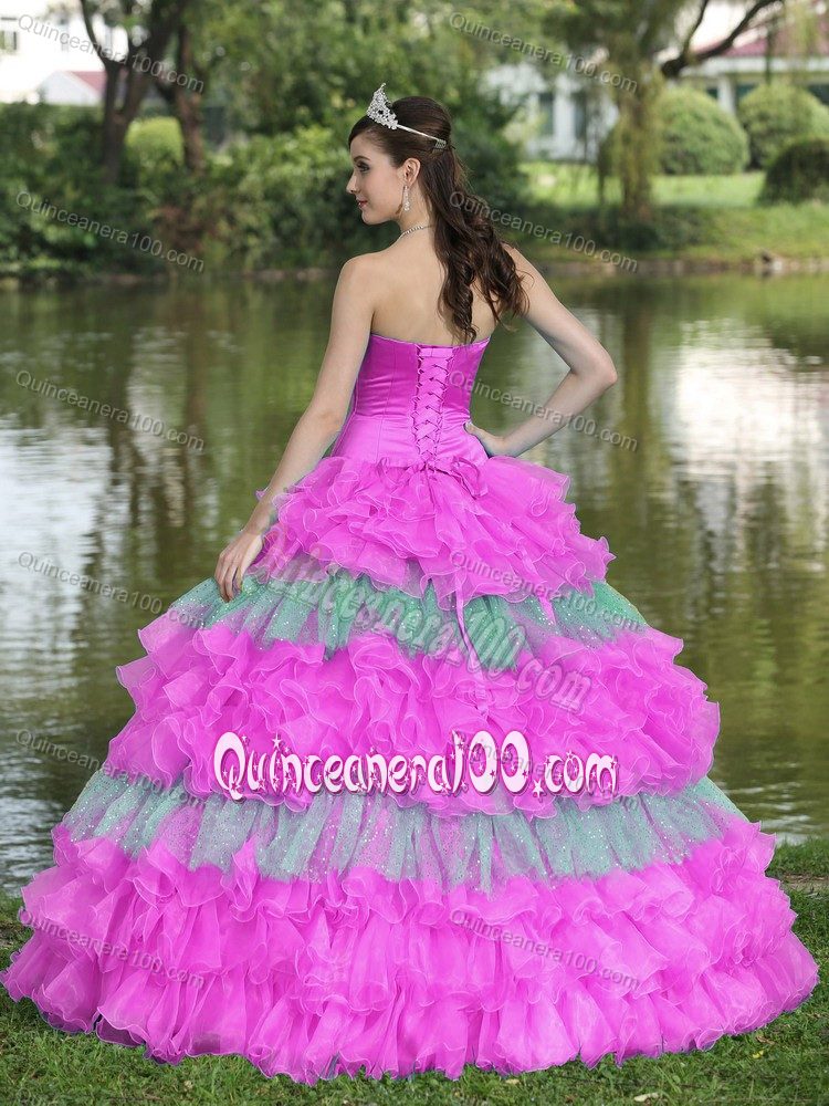 Special Ruffled Beaded Multi-color Tiered Dresses for Sweet 15