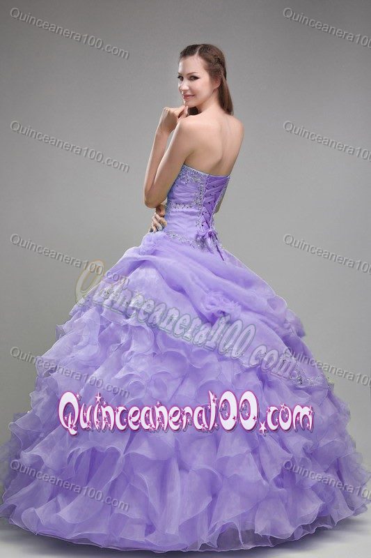 Lilac Ruffled Beaded Ball Gown Dresses for Quince for Autumn