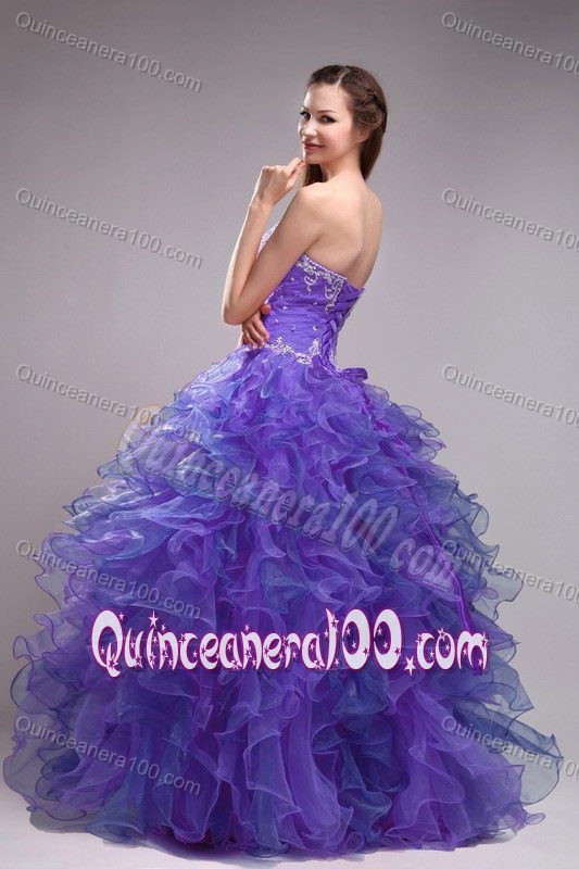 Brand New Sweetheart Appliqued Ruffled Purple Dresses of 15