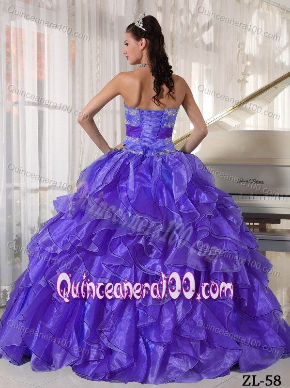 Purple Organza Ruffled Appliqued Sweet Sixteen Dress Under 200