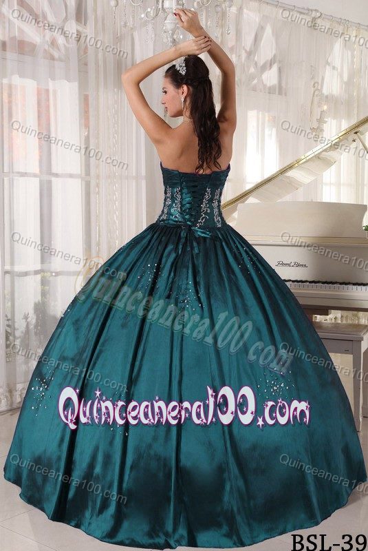 Teal Ruched Beaded Ball Gown Quinceanera Party Dress On Sale