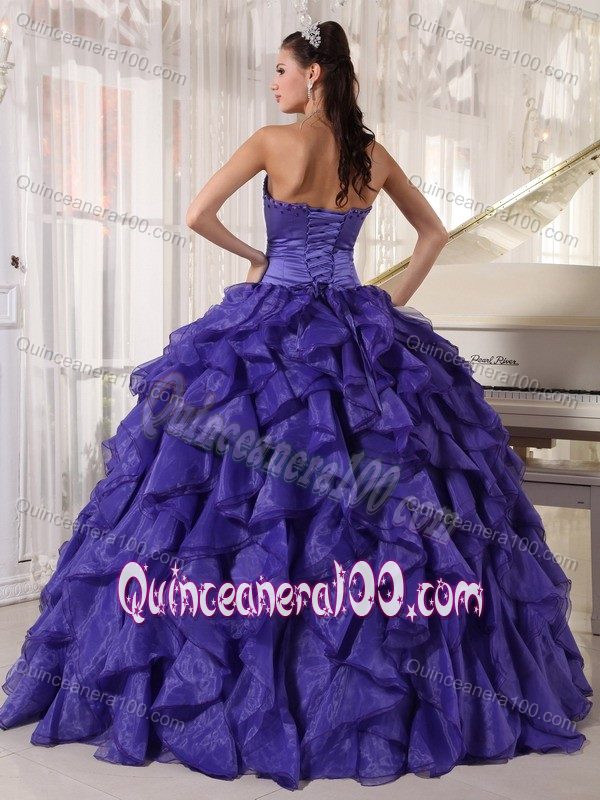 Brand New Purple Quinceanera Gown with Beading and Ruffles